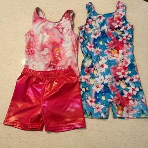 Girls Floral Leotard & Shorts Set - Pink and Blue